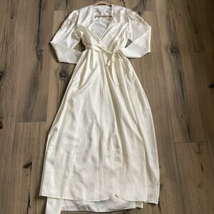 Alice Maloof Saks Vintage Satin Nightgown Robe Set 2 Piece Ivory Pink Lace Trim